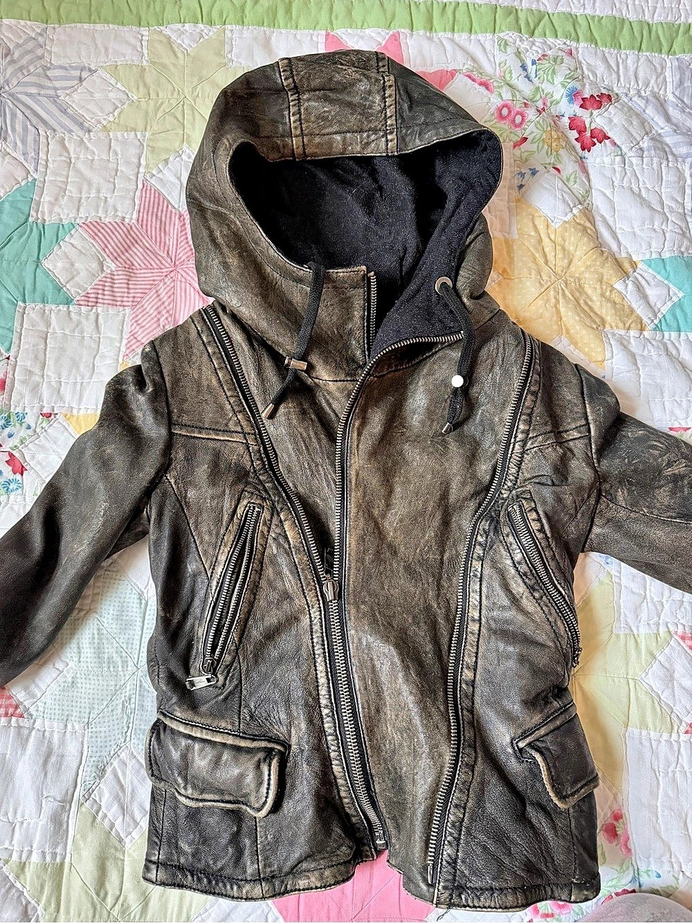 Andrew Marc genuine Leather Hooded Jacket